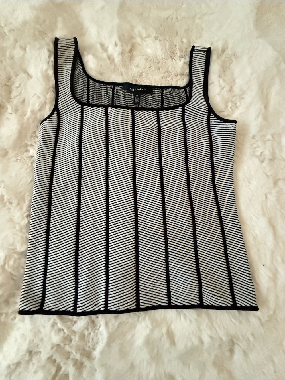 Black & White Striped Knit Square Neckline Tank Top by WHMB - Size Medium